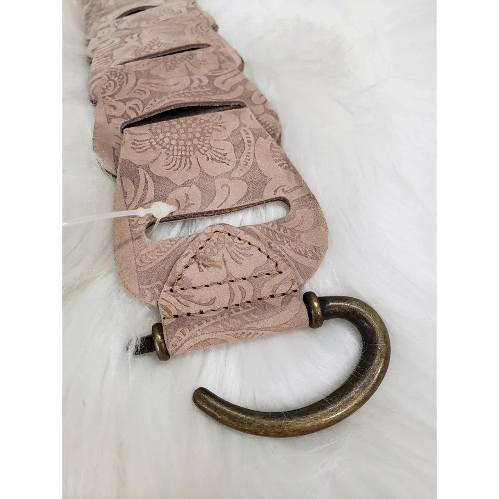 Vintage suede‎ leather belt taupe 70s statement fairycore hippie boho floral y2k